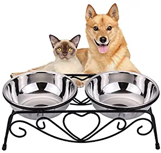 VIVIKO Pet Feeder for Dog Cat, Stainless Steel Food and Water Bowls with Iron Stand