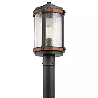 Kichler Lighting Barrington Distressed Black and Wood Post Light, 17.85 in H