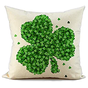 FIBEROMANCE St Patricks Day Pillow Cover 18x18 Green Clover Farmhouse Happy St Patricks Day Decorations Lucky Decorative Cushion Cover Pillow Case for Sofa Couch Spring Home Decor F108