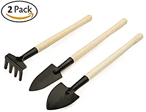 Pack of 2 3pcs Set Gardening Tool Shovel Small Garden Rake and Hand Trowel Mini Indoor Garden Tools Gifts for Kids House Plants