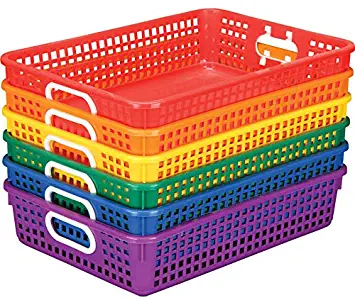 Really Good Stuff Plastic Desktop Paper Storage Baskets for Classroom or Home Use – Plastic Mesh Baskets in Fun Rainbow Colors – 14.25” x 10” – (Set of 6)
