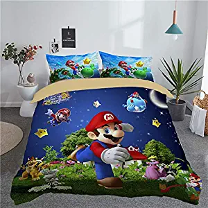 leibedding Queen Duvet Cover Super Mario for Kid or Adult 3D Duvet Cover Set (1 Duvet Covet 2 Pillow Cases)