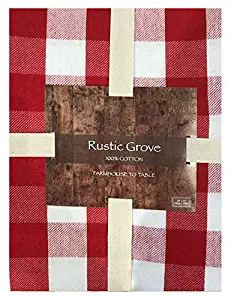 Lintex Farm Check Gingham Indoor/Outdoor Casual Cotton Tablecloth, Farm Buffalo Plaid 100% Cotton Weave Kitchen, Patio and Dining Room Tablecloth, 60 x 102 Oblong/Rectangle, Red