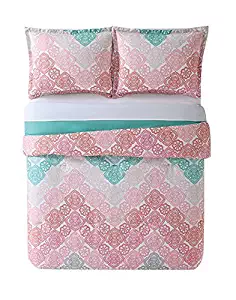 My World LHK-COMFORTERSET Antique Chevron Twin XL Comforter and Sham, Twin/Twin, Pink/Turquoise