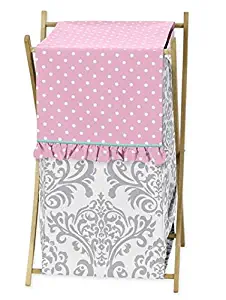 Sweet Jojo Designs Baby/Kids Clothes Laundry Hamper for Skylar Gray Damask and Pink Polka Dot Girls Bedding