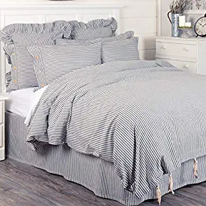 Piper Classics Farmhouse Ticking Stripe Duvet Cover Bedding, Navy Blue & Off-White, King 92x108, Comforter Cover w/Twill Ties, Soft Comfortable Farmhouse Bedroom Decor