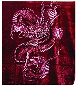 Korean Solaron Super Thick Heavy Weight Ultra Silky Soft Mink Heavy Duty Reversible Blanket bed comforters bedspreads bedding comforter King or Queen(Queen, Dragon BURGUNDY)