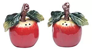 Cg 10230 Red Apple with Stem & Leaf Salt & Pepper 2Piece Set Collectible