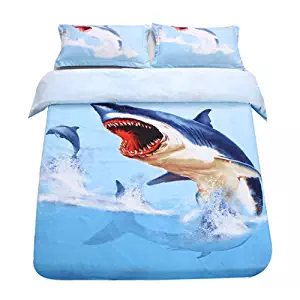 SDIII 2Pieces Shark Bedding Sets Twin Size Ocean Themed Duvet Cover Sets for Kids,Boys and Teens