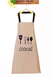 Kitchen Bib Apron - 2 Pack - Waterproof and Oil Proof - Great for Men Women Adult - Chef Favorite with Pocket (Beige (2 Pack))