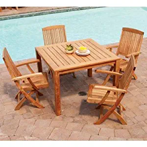 Three Birds Casual 42-Inch Dining Table with Braxton Folding Armchairs Set, Teak