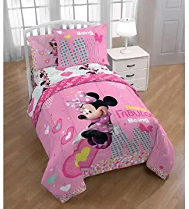 Minnie Mouse 7-Piece Full Pink Hearts Comforter and Sheet Set Bedding Collection with Blankets, Pillowcases, Sham and Coloring and Activity Book, 2018