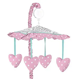 Sweet Jojo Designs Skylar Gray Damask and Pink Polka Dot Girls Musical Baby Crib Mobile