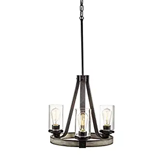 KICHLER Barrington 3-Light Anvil Iron and Driftwood Rustic Seeded Glass Candle Chandelier 34751