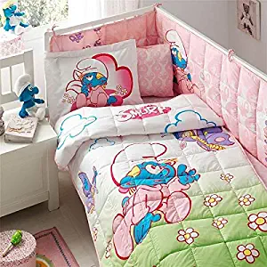 100% Cotton 5 pcs Licensed Baby Bedding Set-Smurfs Baby