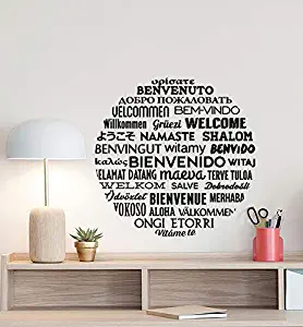 Awesomedecals Welcome in Different Languages Wall Decal Hello Sign Word Cloud Decal Gift Many Languages Poster Hallway Quote Office Wall Art Entryway Wall Decor Sticker School Sticker Print 880