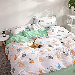 KFZ Tropical Pineapple Bedding, 3 Piece White Duvet Cover Set Full Size with 1pc Comforter Cover (No Comforter Insert), 2pcs Pillow Cases, Breathable Bed Set for Kids