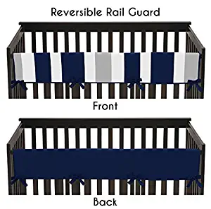 Sweet Jojo Designs Baby Crib Long Rail Guard Cover for Navy and Gray Stripe Print Bedding Collection