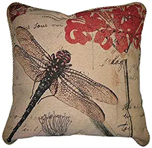 DaDa Bedding Throw Pillow Covers - Set of 2 Elegant Dragonfly Dreams - Novelty Tapestry Woven Cushion Cases - 18” x 18” (15041)