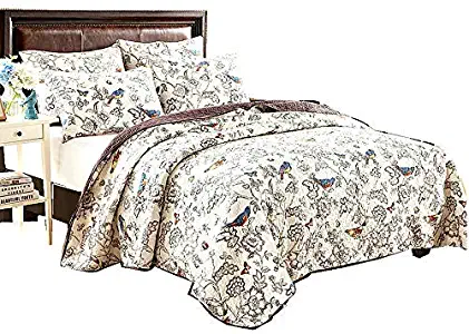 Dedding Time Country Style Bird Tree Cotton 3-Piece Patchwork Bedspread/Quilted Set,Queen