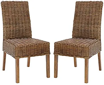 Safavieh Home Collection Aubrey Antique Walnut Wicker Side Chair, Set of 2