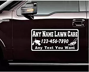 StickerLoaf Brand LAWN CARE Work Truck DOOR sign signs Business Name CUSTOM DECALS landscaping landscaper grass mowing mower turf maintenance van PERSONALIZED