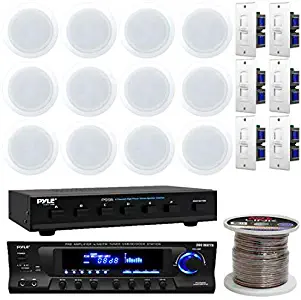Pyle Pair of 6 in-Wall/in-Ceiling Dual 5.25-inch Speaker System, 2-Way, Flush Mount, White 6 Channel High Power Stereo Speaker SelectorWall Mount Volume Control, in-Wall Vertical/Sliding Speaker