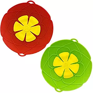 PureGenius Spill Stopper X 2, 10.2-Inch Silicone Lid for Pots And Pans, Boil-Over Stopper, Boil Safeguard, Multipurpose Kitchen Tool. (2, Red-Green)