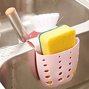 Grocery House Sponge Sink Holder, Hanging Silicone Kitchen Gadget Storage Organizer, Baskets Drain Bag (Pink)