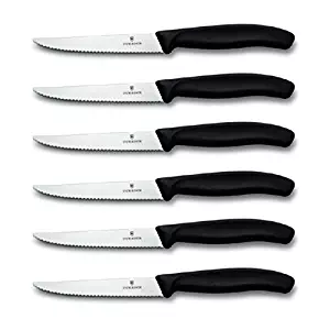 Victorinox Swiss Spear Tipped Stainless Steel Steak Knife with Black Fibrox Handle, Set of 6