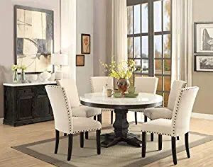ACME Furniture Nolan Pedestal Dining Table, White Marble/Salvage Dark Oak