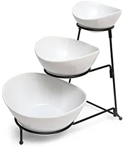 Gibson Elite Gracious Dining 3 Tier Bowl Server Set with Metal Stand, Composed Of Three Fine Ceramic Dishes and A Sturdy Metal Stand