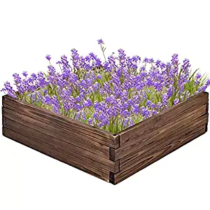 AMERLIFE Garden Raised Bed Wooden Raised Garden Bed Planter Square for Vegetable Flower Natural Wood Portable for Outdoor Patio Lawn Yard, 24''Lx24''Wx10''H, Brown