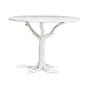 Global Views White Iron Marble Tree Trunk Bistro Table Dining Kitchen Round Faux Bois Branch