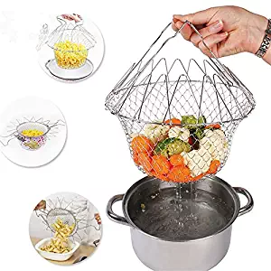 Delidge Foldable 12 in 1 Foldable Basket/Stainless Steel Steam Rinse Strain Fry Strainer Net/Magic Kitchen Cooking Tool Food/Fruits Flexible Utensil Blossom Cook Net Gadgets