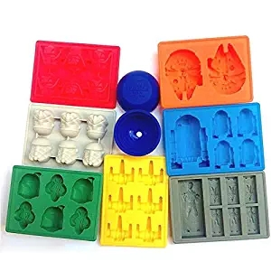Set of 8 Star Wars Silicone Ice Trays / Chocolate Molds: Stormtrooper, Darth Vader, X-Wing Fighter, Millennium Falcon, R2-D2, Han Solo, Boba Fett, and Death Star