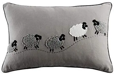 JWH Sheep Applique Accent Pillow Case Berber Fleece Cushion Cover Handmade Pillowcase for Home Sofa Car Bed Living Room Office Chair Decor Pillowslip 12 x 20 Inch Cotton Canvas