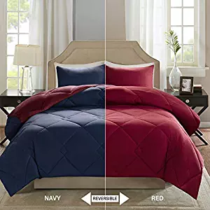 Comfort Spaces Vixie 2 Piece Comforter Set All Season Reversible Goose Down Alternative Stitched Geometrical Pattern Bedding, Twin/Twin XL, Red/Navy