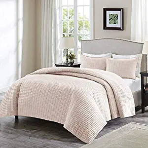 Comfort Spaces Kienna 3 Piece Quilt Coverlet Bedspread Ultra Soft Hypoallergenic Microfiber Stitched Bedding Set, Full/Queen, Blush