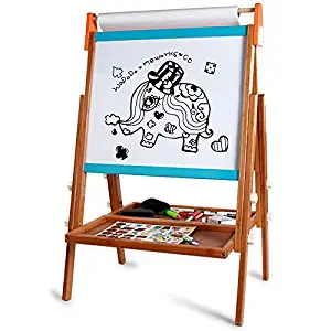 Agirlgle Art Easel for Kids Made of Bamboo Double-Sided Whiteboard & Chalkboard Standing Easel Kids Painting and Drawing with Bonus Paper Roll Magnetics Alphabet and Other Accessories