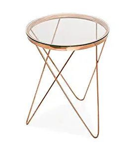 TOV Furniture The Marquee Collection Modern Style Cocktail Area Glass Top SideTable, Rose Gold