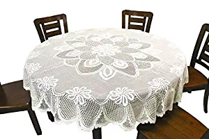 GEFEII White Lace Tablecloth Crochet Table Linen Round Lace Table Covers for Kitchen Dinner Wedding Party Banquet Decoration 70 Inch