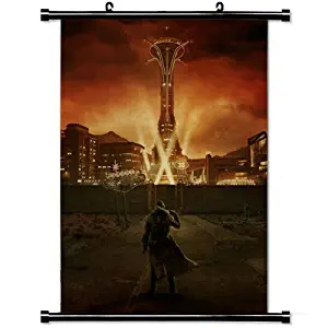 Wall Posters Wall Scroll Poster with Fallout City Light Character Sky Home Decor Fabric Painting 23.6 X 35.4 Inch