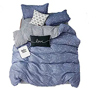 Kimko Space Constellation Gray Bedding- Kids Soft Sky Starry Greyish Duvet Cover Set - Hypoallergenic,Breathable,1 Duvet Cover+1 Flat Sheet + 2 Pillowcases No fillings(# Starry, Full)