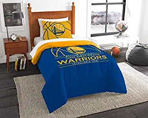 Golden State Warriors - 2 Piece TWIN Size Printed Comforter Set - Entire Set Includes: 1 Twin Comforter (64”x86”) & 1 Pillow Sham - NBA Basketball Bedding Bedroom Accessories