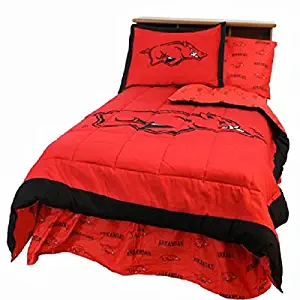 Arkansas Razorbacks (5) Piece KING Size Reversible Comforter Set - Set Includes: (1) KING Size Comforter, (2) Standard Shams and (2) King Size Solid Color Pillowcases