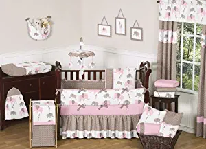 Sweet Jojo Designs 9-Piece Modern Pink and Brown Mod Elephant Baby Girl Bedding Crib Set