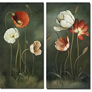 Wieco Art Large 2 Piece Modern Floral Giclee Canvas Prints Artwork Contemporary Colorful Flowers Oil Paintings Reproduction Green Pictures on Canvas Wall Art for Living Room Bedroom Home Decorations
