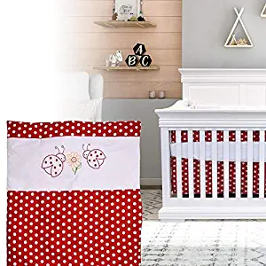 BEBELELO Baby Crib Bedding Set, 5 Pieces, Boys and Girls, Including: Skirt+ Mattress Cover+ Comforter+ Comforter Cover+ Bumper, Ladybug Pattern, red and White