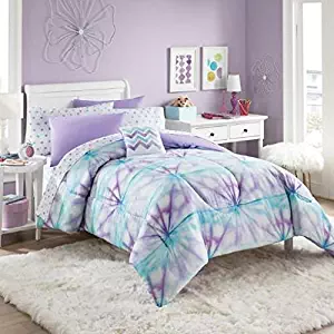 Purple, Turquoise & White Tie-Dye Girls Full Comforter Set (8 Piece Bed in A Bag) + Homemade Wax Melts